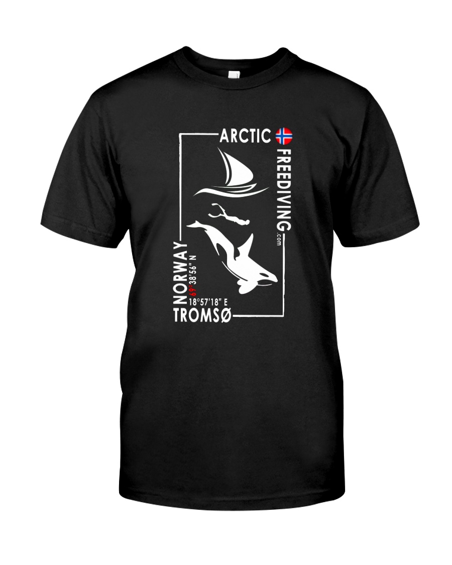 Arctic Freediving - Black Logos Front and Back Premium Fit Mens Tee
