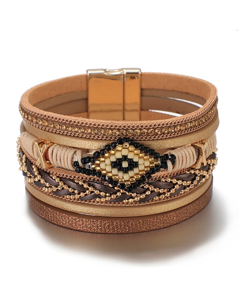 Amorcome Miyuki Evil Eye Leather Bracelets For Women Fashion Ladies Bohemian Wide Wrap Charm Bracelet Party Jewelry Gift template