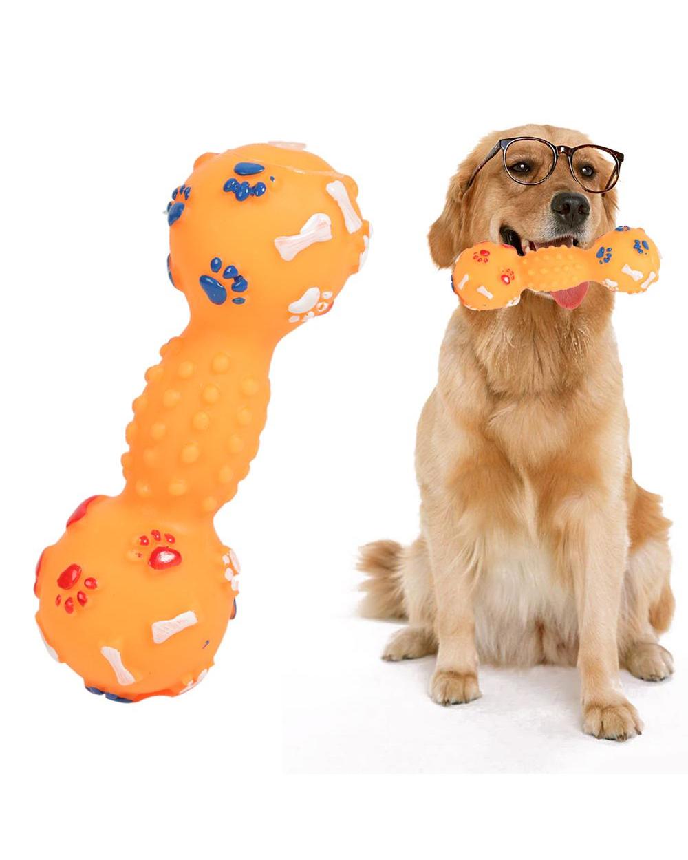 Dotted Dumbbell Shaped Pet Toys Squeeze Squeaky Faux Bone Bite Resistant Pet Dog Toys For Small Large Dogs Pets Supplies template