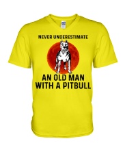 Pitbull Old Man V-Neck T-Shirt tile