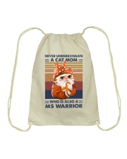 Never underestimate a cat mom Drawstring Bag tile