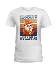 Never underestimate a cat mom Ladies T-Shirt tile