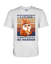 Never underestimate a cat mom V-Neck T-Shirt tile