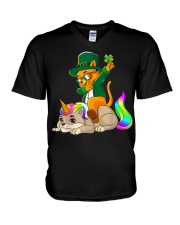 Cat Unicorn Leprechaun St Patricks Day V-Neck T-Shirt tile