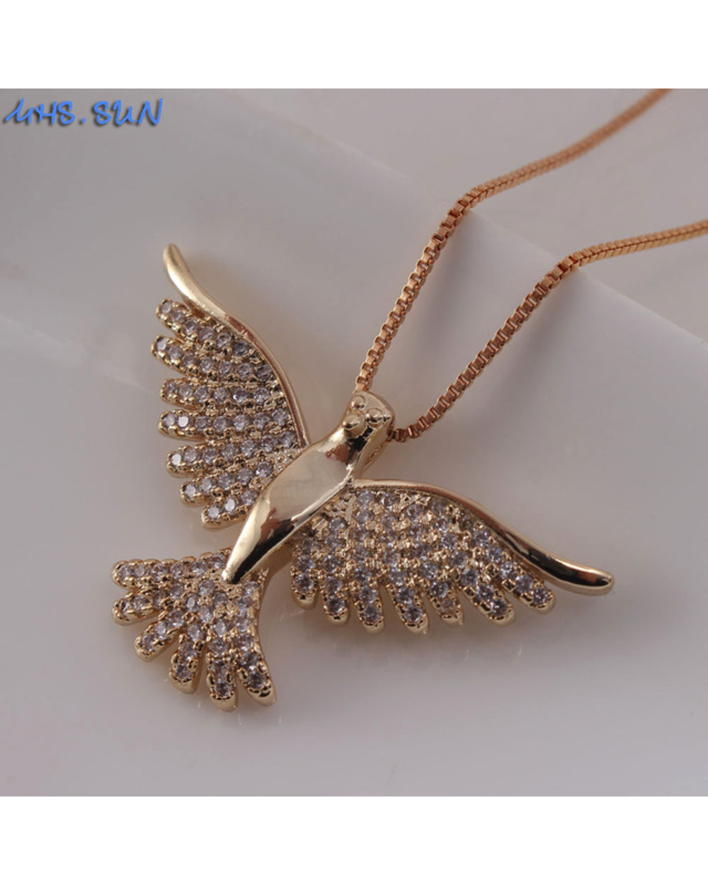 MHS.SUN New eagle design zircon pendant necklace for women jewelry luxury gold silver color necklace template