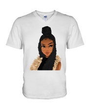 Black Women Art Long Locs And Braids Hairstyle Black Pride Women's Day V-Neck T-Shirt tile