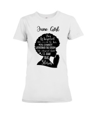 June Girl They Whispered To Her You Cannot Withstand The Storm Birthday Women's Day Premium Fit Ladies Tee tile
