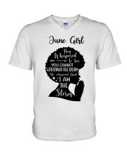 June Girl They Whispered To Her You Cannot Withstand The Storm Birthday Women's Day V-Neck T-Shirt tile