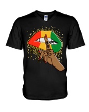 No Justice No Peace Lips Juneteenth V-Neck T-Shirt tile