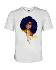 Black Lady Art Beauty And Brains Melanin Poppin Women's Day V-Neck T-Shirt tile