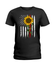 US firefighter Flag Sunflower Ladies T-Shirt front