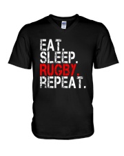 Eat Sleep Rugby Repeat Funny Sport T-Shirt V-Neck T-Shirt front