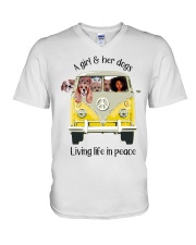 Black Girl And Her Dogs V-Neck T-Shirt tile