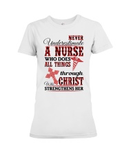 Never Underestimate a Nurse Premium Fit Ladies Tee thumbnail