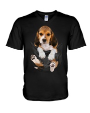 Beagle in pocket V-Neck T-Shirt tile