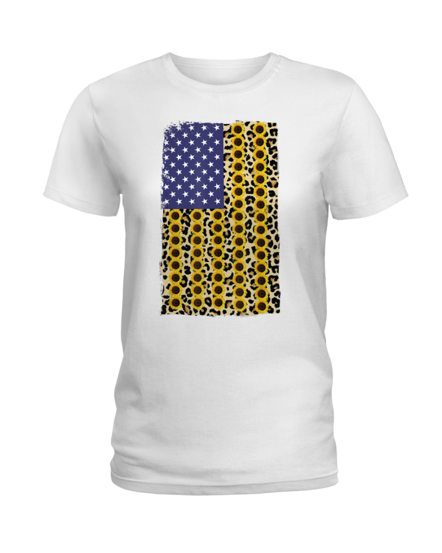 American Flag Leopard Sunflowe Ladies T-Shirt
