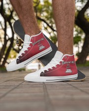 Quarantine and Chill - Red Version Men's High Top White Shoes aos-complex-men-white-high-top-shoes-lifestyle-inside-left-outside-left-01