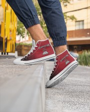 Quarantine and Chill - Red Version Men's High Top White Shoes aos-complex-men-white-high-top-shoes-lifestyle-inside-left-outside-left-03