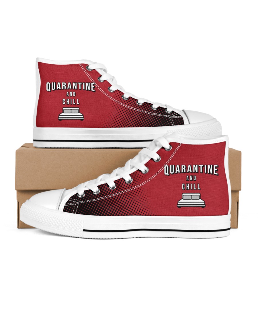 Quarantine and Chill - Red Version Men's High Top White Shoes