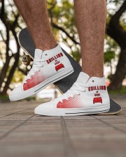 Chilling at Home Men's High Top White Shoes aos-complex-men-white-high-top-shoes-lifestyle-inside-left-outside-left-01