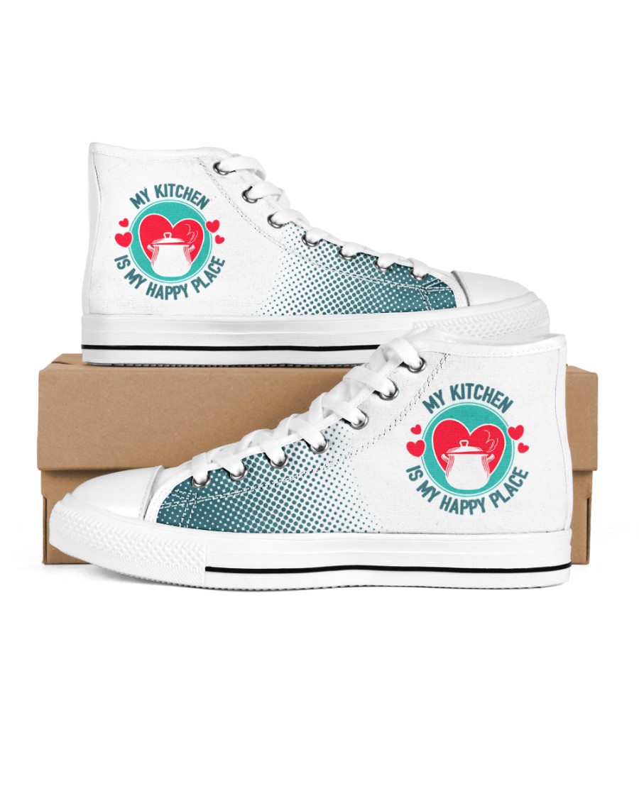 My Kitchen is my Happy Place Women's High Top White Shoes
