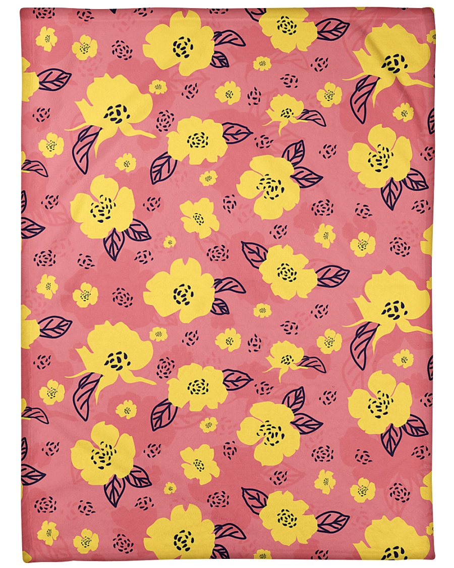 Yellow Flowers Large Fleece Blanket - 60" x 80"