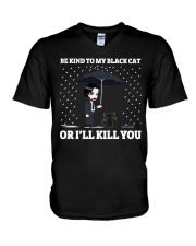 BE KIND TO MY BLACK CAT V-Neck T-Shirt tile