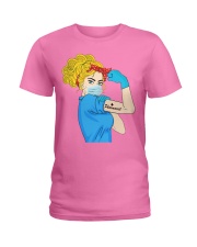 Blond Hair Pharmacist Strong Ladies T-Shirt tile
