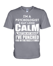 I'm A Psychologist I May Look Calm V-Neck T-Shirt tile
