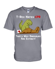 Paramedic T Rex Hates CPR Emergency EMS Gift V-Neck T-Shirt tile