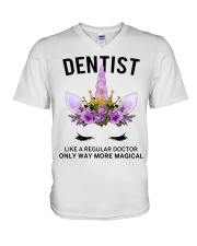 Dentist Like Regular Doctor Unicorn Flower Gift V-Neck T-Shirt tile