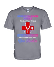 Knows More Than She Says Operating Room Nurse V-Neck T-Shirt tile