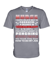 Nurse Black Belt In Sarcasm V-Neck T-Shirt tile