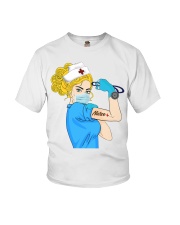 Blond Hair Nurse Strong Women During Pandemic Gift Youth T-Shirt tile
