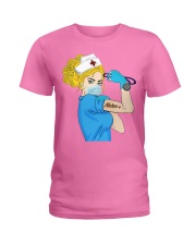 Blond Hair Nurse Strong Women During Pandemic Gift Ladies T-Shirt tile