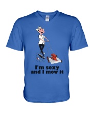 Gardening I'm sexy and I mow it V-Neck T-Shirt tile