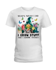 Gardening Grow stuff and Gnome things Ladies T-Shirt tile