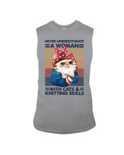 Knitting Never underestimate a woman with cats Sleeveless Tee tile