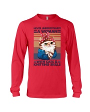 Knitting Never underestimate a woman with cats Long Sleeve Tee tile
