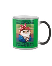 Knitting Never underestimate a woman with cats Color Changing Mug tile