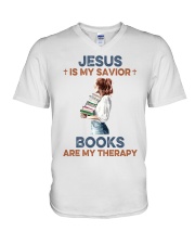 Books are my therapy V-Neck T-Shirt tile