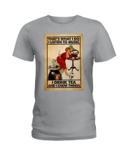 Vinyl Listen to music Drink tea Ladies T-Shirt tile