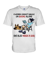 Book A woman cannot survive on books alone V-Neck T-Shirt tile
