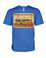 Knitting room My happy place V-Neck T-Shirt tile