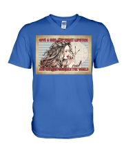 Makeup Give a girl the right lipstick V-Neck T-Shirt tile