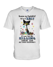 Knitting If I ever feel like killing someone V-Neck T-Shirt tile