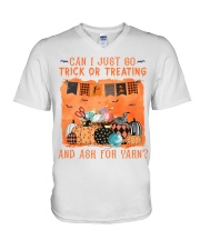 Knitting Go trick or treating V-Neck T-Shirt tile