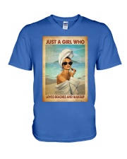 Makeup Just a girl who loves beaches and makeup V-Neck T-Shirt tile