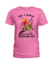 Guitar Cat Just a woman who loves playing guitar Ladies T-Shirt tile