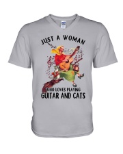 Guitar Cat Just a woman who loves playing guitar V-Neck T-Shirt tile